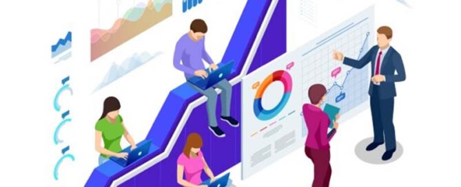 A group of people sitting at a table and looking at graphs while providing Proposal Support for the Federal Government in collaboration with GSA.
